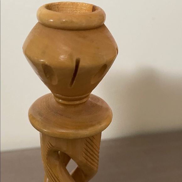 Artisan Twisted Wooden Candle Holders - Tan - Picture 8 of 13